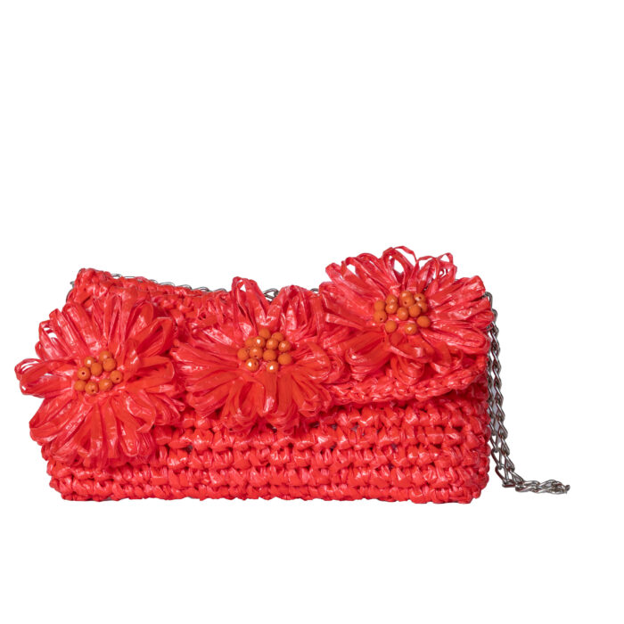 Pochette maxi fiori con perline - Corallo